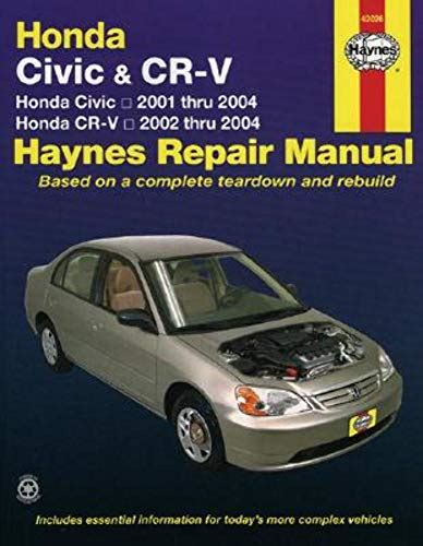 honda civic 2001 2004 and cr v 2002 2004 haynes repair manual Reader